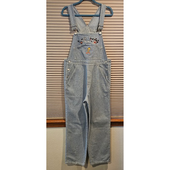 Warner Bros. Studio Store Pants - Vintage 1998 Warner Bros Looney Tunes Hickory Stripe Denim Overalls Adults M